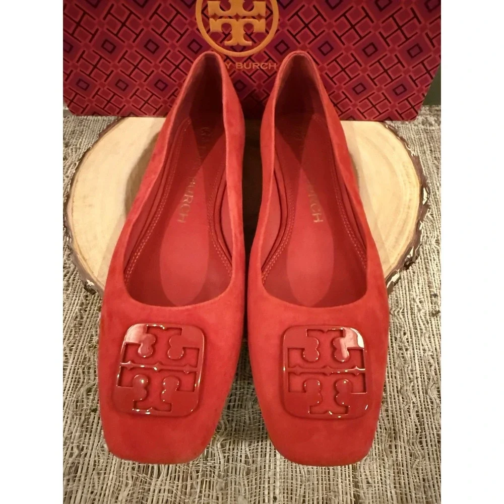 Tory Burch GEORGIA Red BALLET FLAT Shoes Size 8.5 Silk Suede 248$